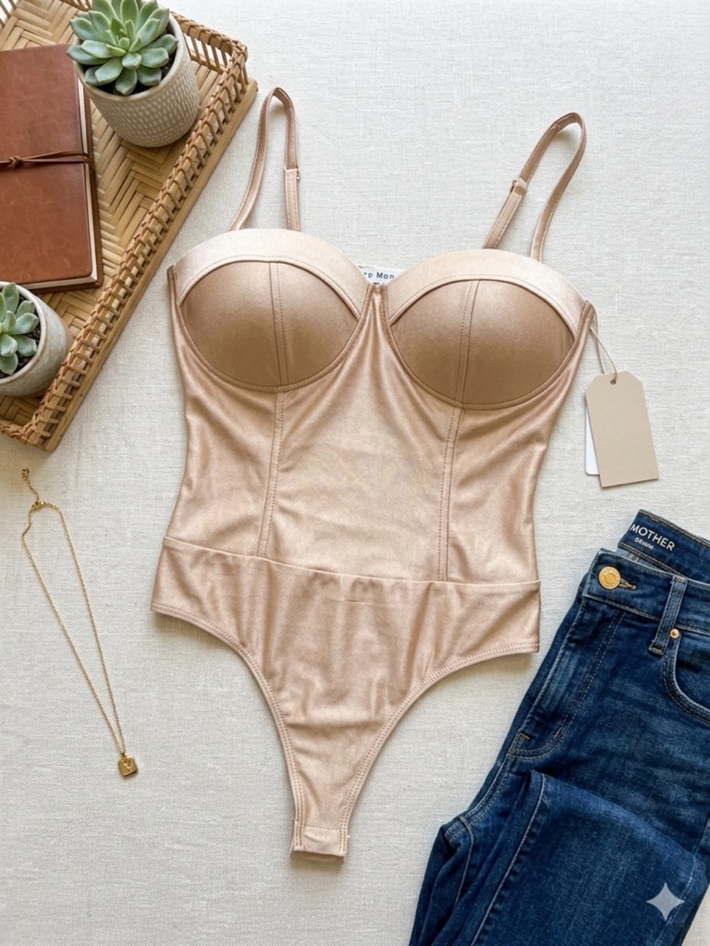 Haute Monde Nude Shimmer Underwire Bodysuit